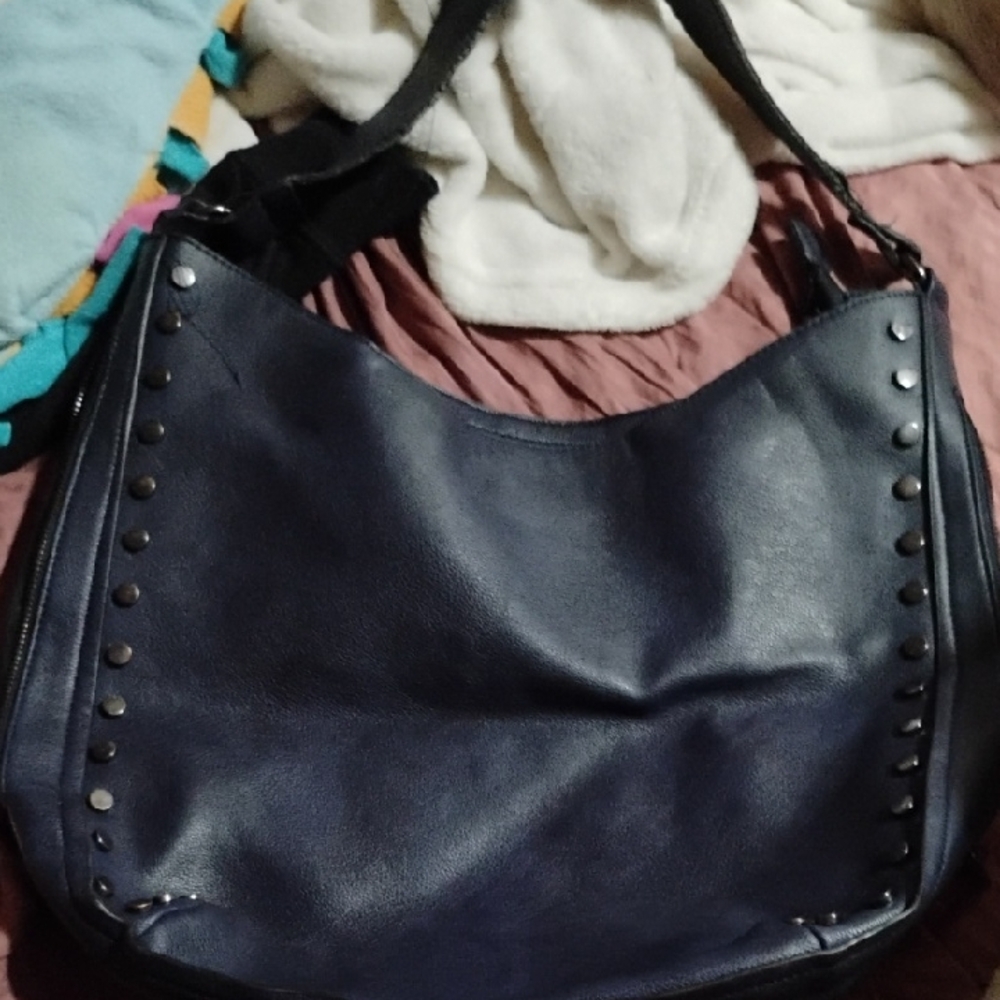 Women's Navy Studded Hobo Shoulder Bag